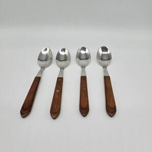 Washington Forge Town & Country Teaspoons Stainless USA Lot of 4 Wood Handle